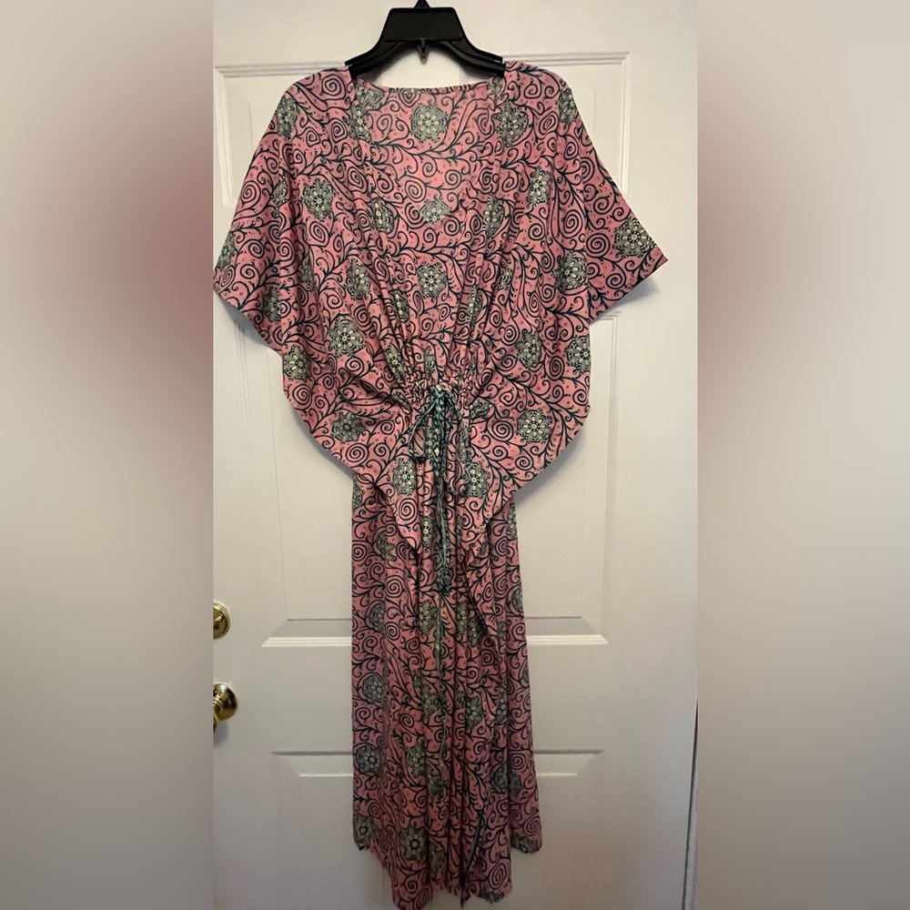 NWT Made in India Women Beach Cover up - Tunic Dress - One Size Pink/Green
